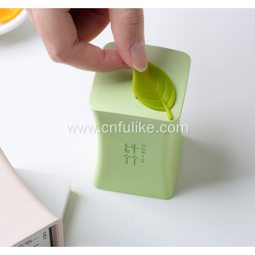 Bamboo Fiber Plastic Toothpicks holder with Leaf Lid